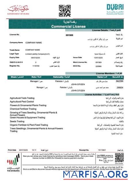 Downloadable UAE Dubai commercial license Word and PDF template, version 2